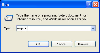 Open registry editor in Windows XP Step two