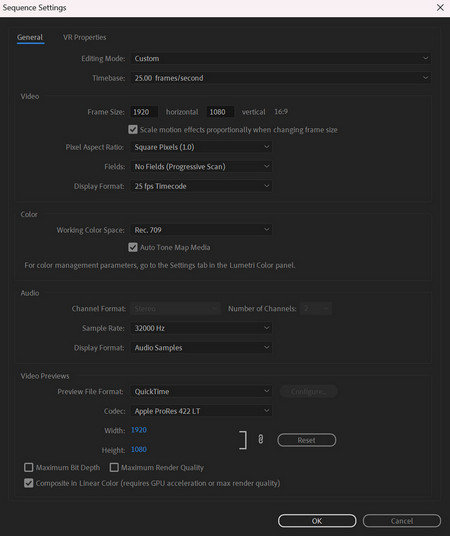 adobe premiere pro sequence settings