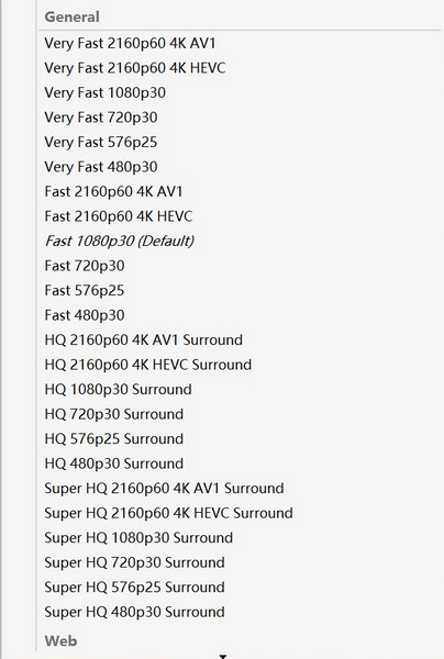 handbrake presets