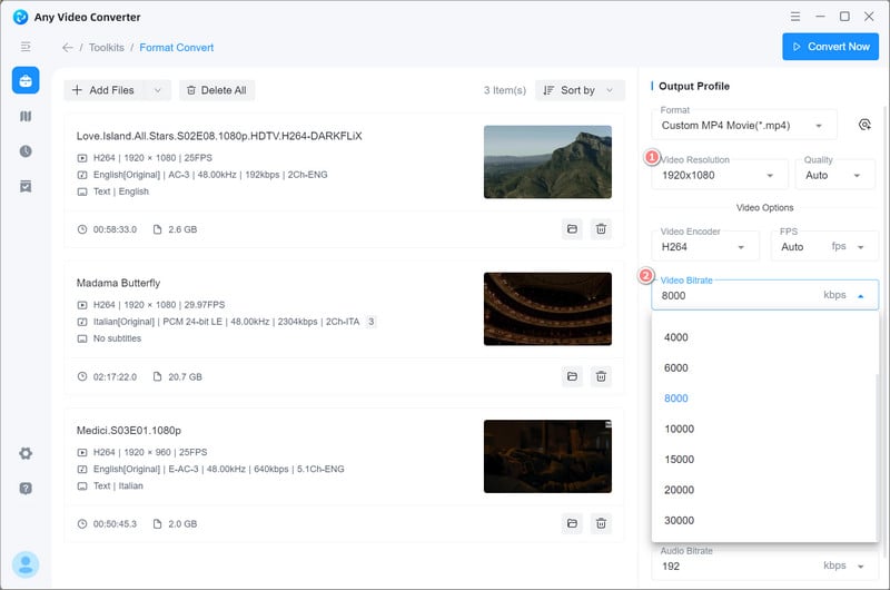 convert video at average bitrate