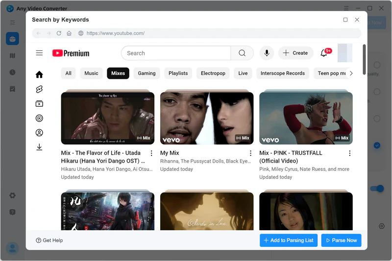 select a playlist from browser